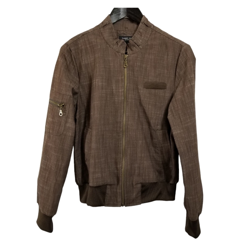 LARRY Levine Stretch brown lightweight zip up medium jacket with pockets